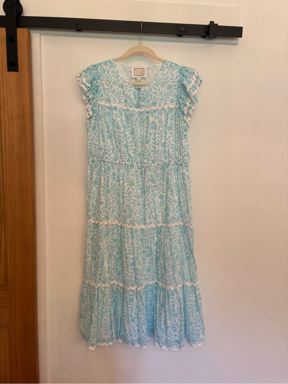 Sail to Sable Light Blue and White Floral Tiered Cotton Dress
